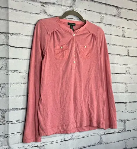 Lauren Ralph Lauren Coral Pink Button Blouse Longsleeve S Y2K Preppy Slim Fit
