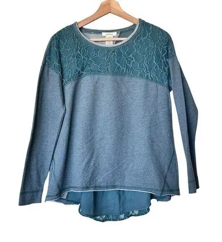 Sundance Sweatshirt Women's XS Teal Blue Green Split Back Lace Detail