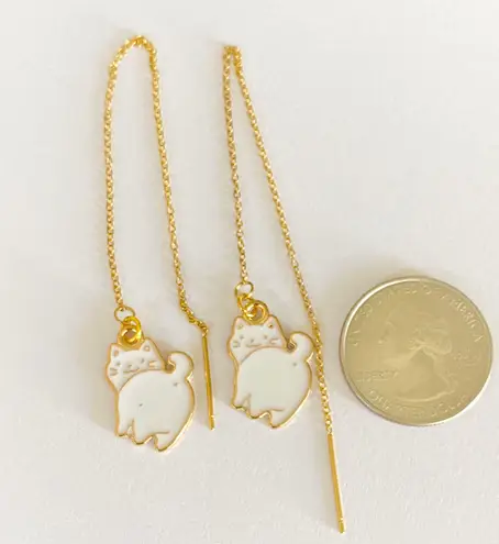 Handmade Kawaii funny white cat threader earrings✨
