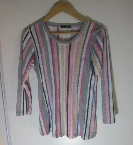 David Cline Womens Size S Pink Striped Fitted Tee Shirt 3/4 Sleeve Spring Colors