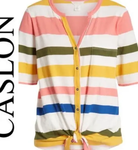 Caslon  Tie Front T-Shirt Ivory with Stripes