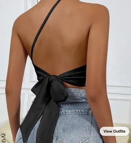 SHEIN Solid One Shoulder Tie Backless Crop Top Black