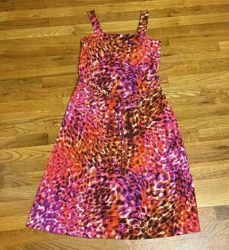 Natori Women’s Small Pink Ombré Animal Print Cheetah Midi Dress Square Neck Cute