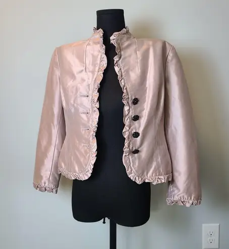 Kay Unger Jeweled 3 Button Pink 100% Silk Dressy Formal Evening Blazer Size 4
