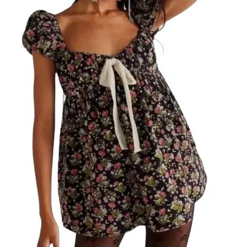 Free People  Gaia Cotton Corduroy Floral Printed Tunic Babydoll Top Dress Sz M