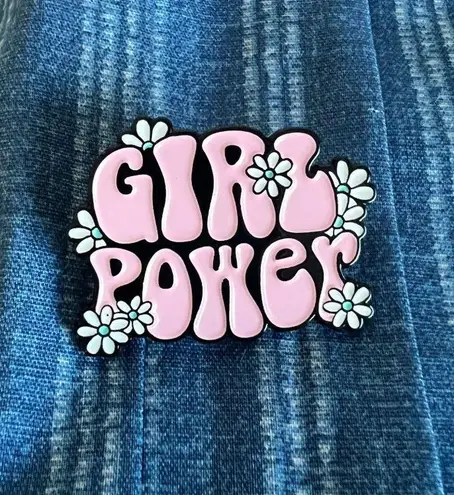 GIRL POWER Pink Flower Enamel Lapel Pin NEW