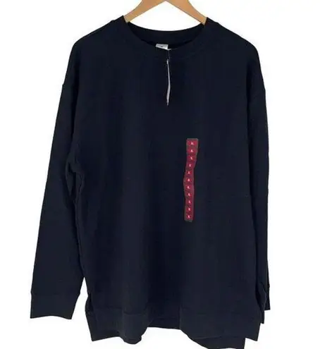 Members Mark French Terry Women's Relaxed High Low Hem Crew Neck Sweatshirt Blac Black Size XL