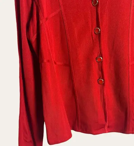 Misook Exclusively  Solid Red Knit Button Front Sweater Jacket Size Medium