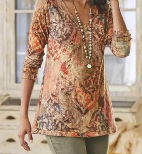 Soft Surroundings Artesia Printed Tunic Sweater Top Size PXS