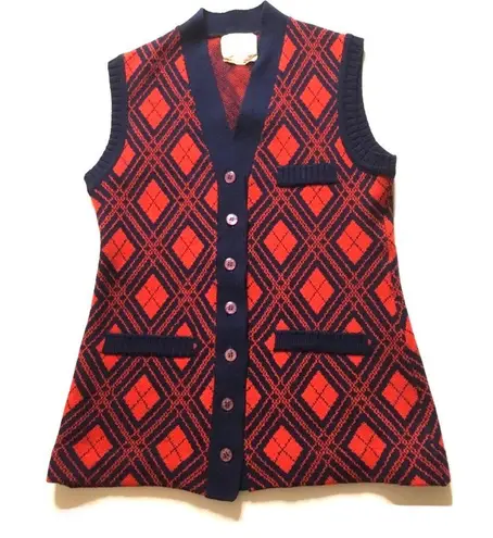 Vintage Tarri Argyle Red/Navy Blue Button