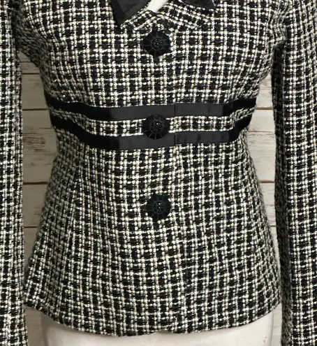 Sandro classic twee black/white single-breasted tweed blazer Size Medium