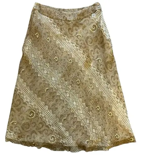 Laura Ashley Womens Fairy Y2K Silk Skirt Size 8 Sequin Romantic Cottage Flowy
