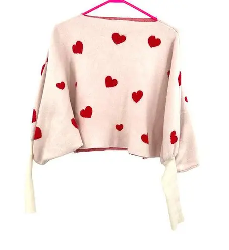 JustFab ‎ size medium dolman sleeve sweater white cream red heart crop length