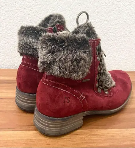 JOSEF SIEBEL Sandra 67 Burgundy Faux Fur Trim Suede Leather Ankle Boot Size 9