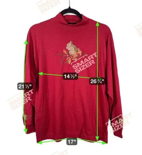 FM Sport Mock Neck Sweatshirt Squirrel Embroidered Long Sleeve Red L Size L