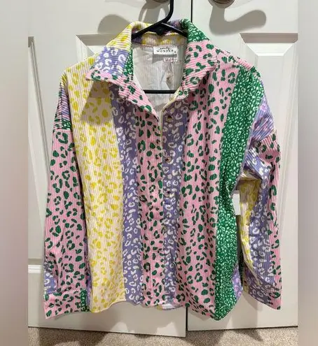 Colorblock Leopard Print Corduroy Button