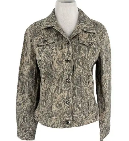 Christopher & Banks Snakeskin Print Jean Jacket Cream Gray Size Medium