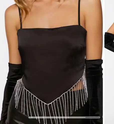 Forever 21 NWT Satin Fringe Handkerchief Cami with adjustable straps & tie back size small thumbnail 2