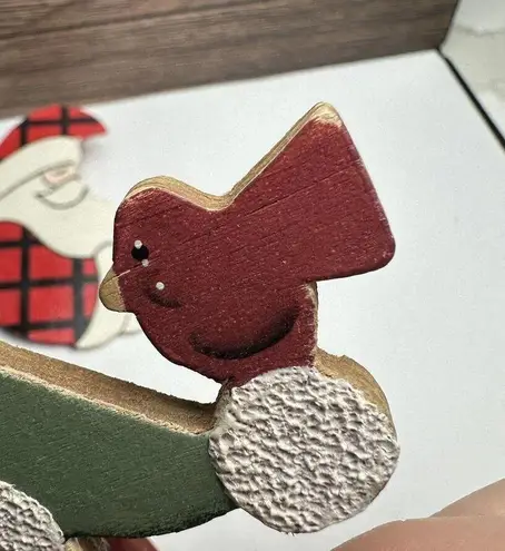 Santa Claus Christmas Holiday Brooch Pin Lot Of 3 Wood / Cinnamon Stick