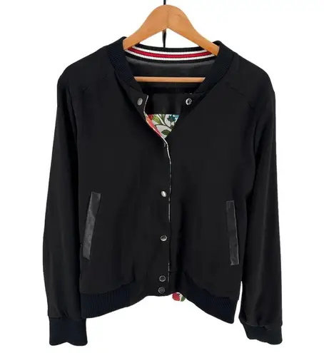 Olivia Culpo x Le Tote Reversible Bomber Jacket Floral Print Faux Leather size L Size L