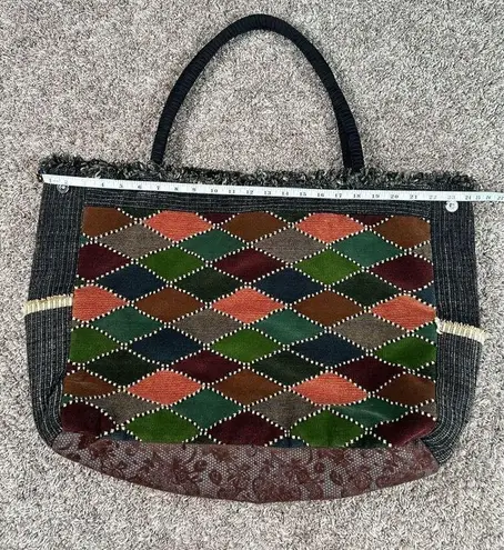 vintage handmade quilted patchwork textured large tote bag purse boho multi