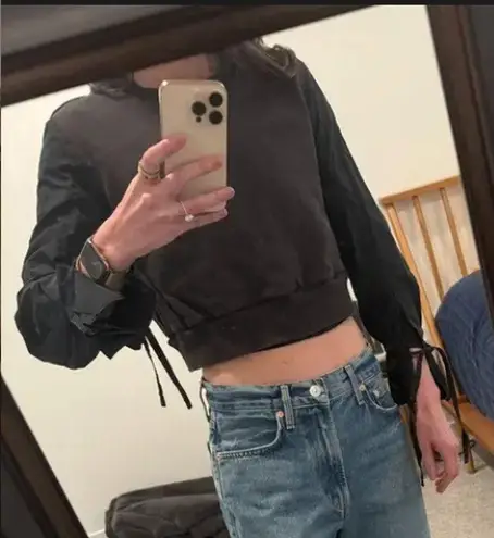 3.1 Phillip Lim Gray Crop Sweatshirt SMALL Whimsigoth Tie Sleeves Designer $300