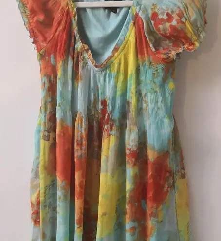 Melissa Paige Tie-Dyed Cap Sleeve Midi Shift Dress S Rainbow Boho Costal Cowgirl