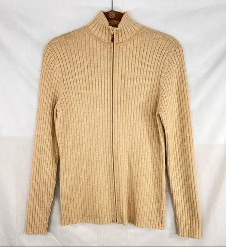 J. McLaughlin Womens Full Zip Ribbed Tan Cardigan Size XL Closet Staple Casual