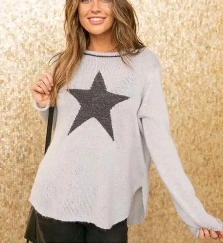 Wooden Ships Metallic Star Crew Sweater Size S/M Wool Mohair Blend Grey