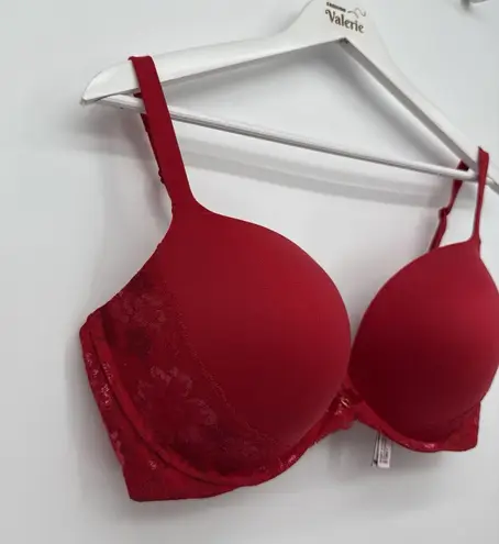 Victoria's Secret  Bright Red Soft Pushup Bra Metallic Lace Size 38DD
