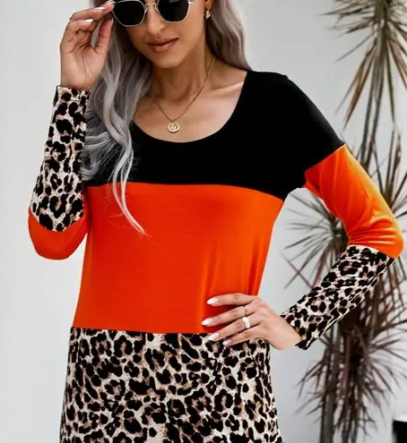 LEOPARD TRIPLE PATCHWORK ORANGE COLORBLOCK TOP Size undefined
