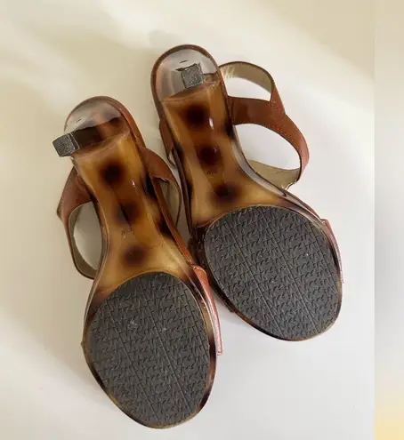 Michael Kors  high heels with Gold MK emblems on front open toes thumbnail 4