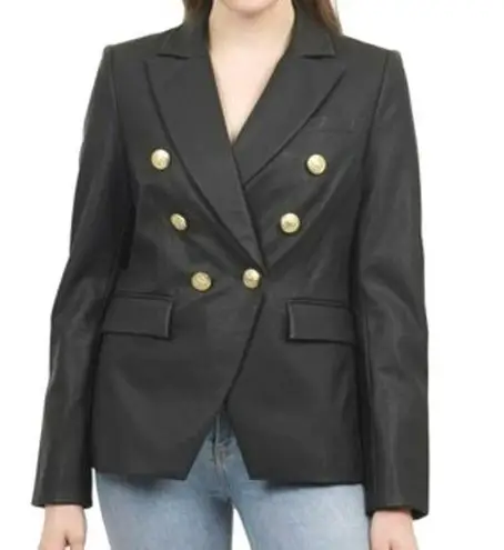 Love Token  Nellie Faux Leather Gold Button Blazer Black Size XS NWT