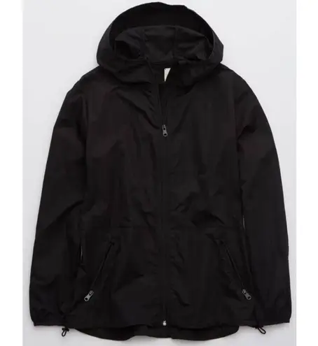 Aerie  Offline Black Nylon Poly Rain Jacket Windbreaker Classic Fit Sz L