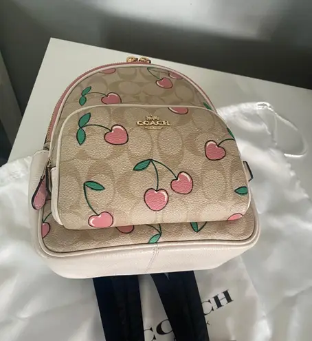 Coach Mini Court Backpack In Signature Canvas With Heart Cherry Print