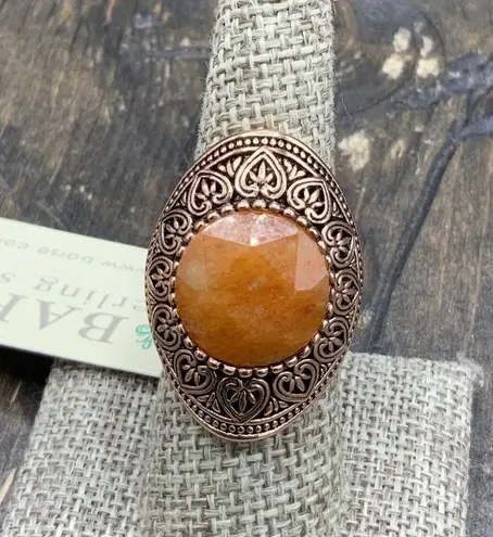 BARSE Copper Filigree with Faceted Orange Jade Statement Ring Sz 8 NWT