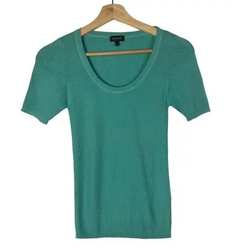 Akris Seafoam Green Scoop Neck Cashmere Silk Short Sleeve Top 6