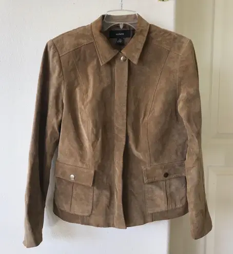 ALFANI Zip Up Front Pocket Leather Suede Jacket Size Large Tan