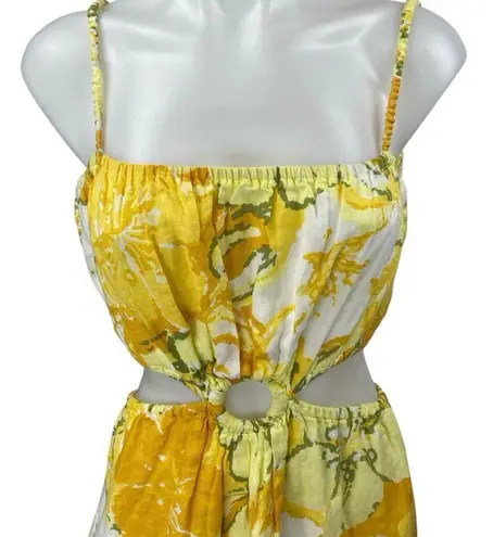 Faithfull the Brand El Rio 100% Linen Yellow Floral Cutout A Line Maxi Dress 6
