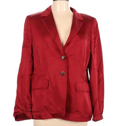 Escada Vermillion Red Satin Two Button Long Sleeve Blazer Size 42
