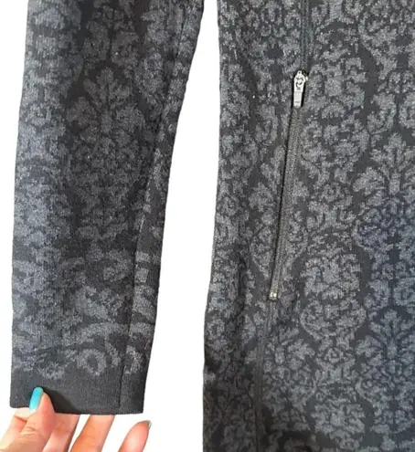 Akini Black & Gray Floral Mock Neck Long Sleeve 1/4 Zip Sweater Dress Women Sz S