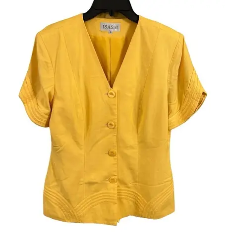 Isassi 2 piece pants suit, yellow, linen blend, USA, Vintage, size 10, large Yellow