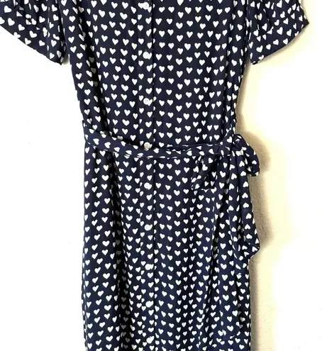 Draper James  Navy Blue Heart Print Button Down Maxi Dress Size 8