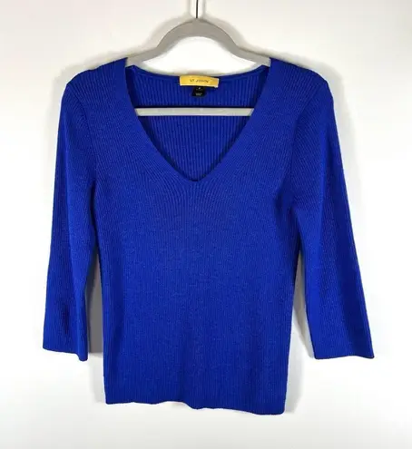 St. John Cobalt Blue Ribbed Knit Sweater Womens Sz M Designer Wool Silk Cashmere
