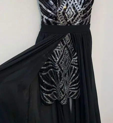 City Studio Black Silver Sequin Mini Dress With Train Formal Prom Homecoming Size undefined