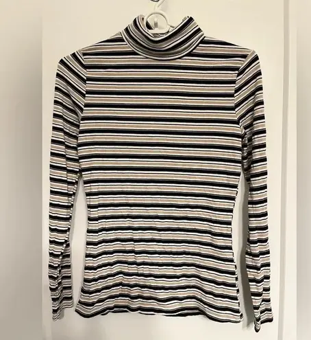 Striped ribbed turtleneck black tan white size small NWOT