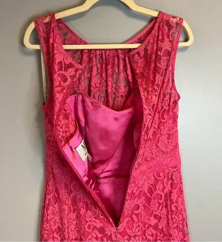 Monique Lhuillier ML Dress Hot Pink Lace Overlay Semi Formal Dress Sz 8 EUC