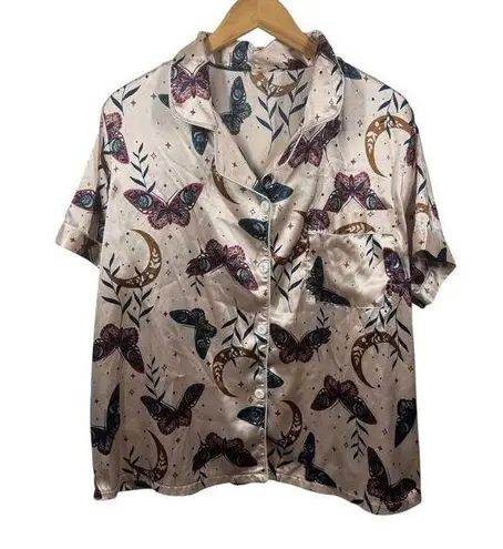 Womens Pajama Set Top and Botton 1XL Plus Size Champaign Butterfly Spring Moon Pink