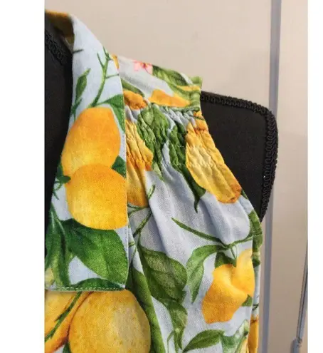 For Cynthia Petite Lemon button down sleeveless top light blue PS petite