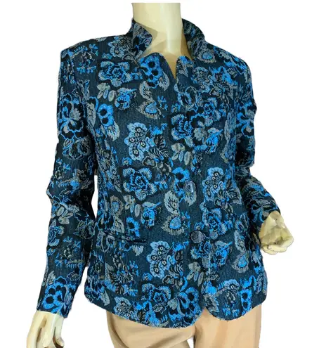 JONI B BLUE FLORAL PRINT JACQUARD BUTTON FRONT BLAZER (S)
